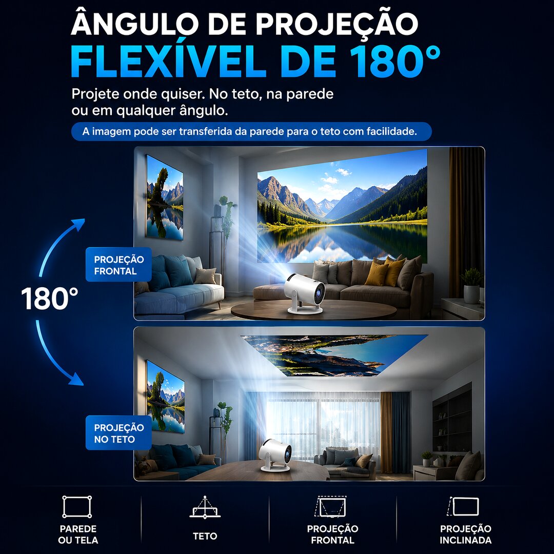 Mini Projetor Smart 4K Android 11 WiFi 6 Bluetooth Portátil Full HD 200” - Imagem 2