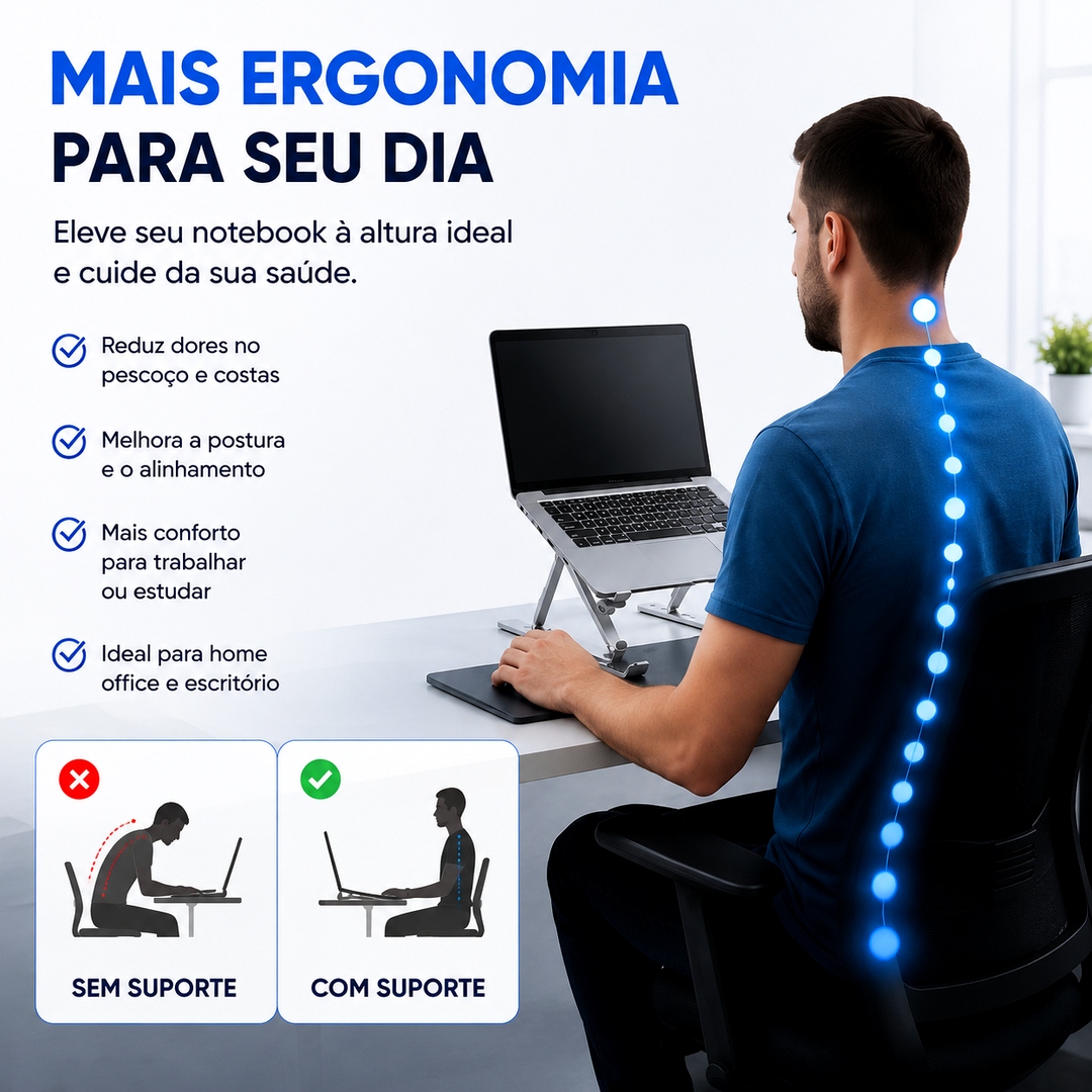 Suporte Ergonômico Ajustável para Notebook em Alumínio Dobrável 14” a 17” - Imagem 2