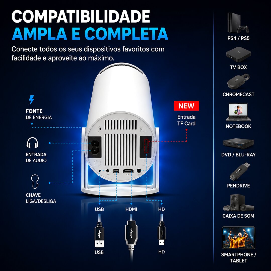 Mini Projetor Smart 4K Android 11 WiFi 6 Bluetooth Portátil Full HD 200” - Imagem 3