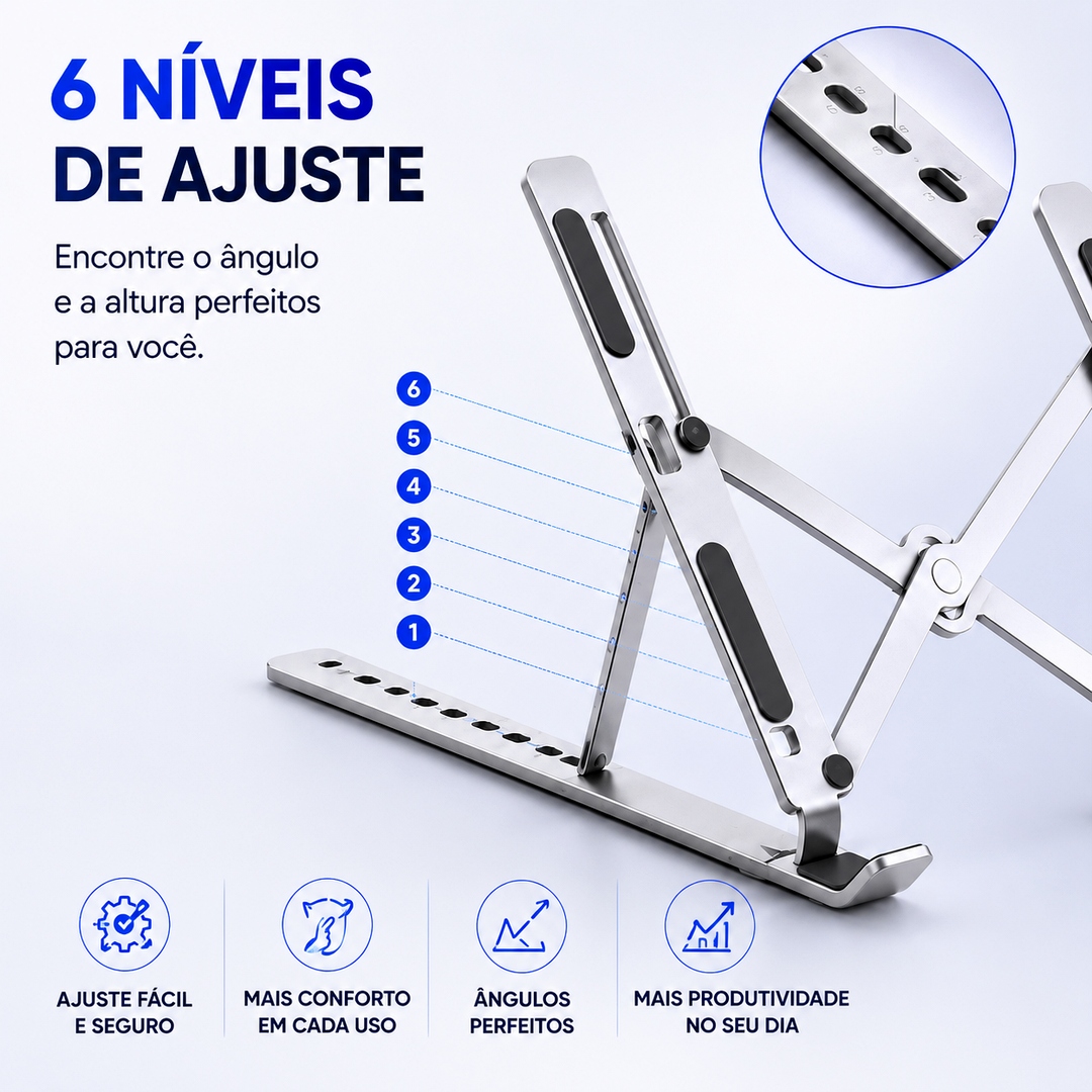Suporte Ergonômico Ajustável para Notebook em Alumínio Dobrável 14” a 17” - Imagem 4