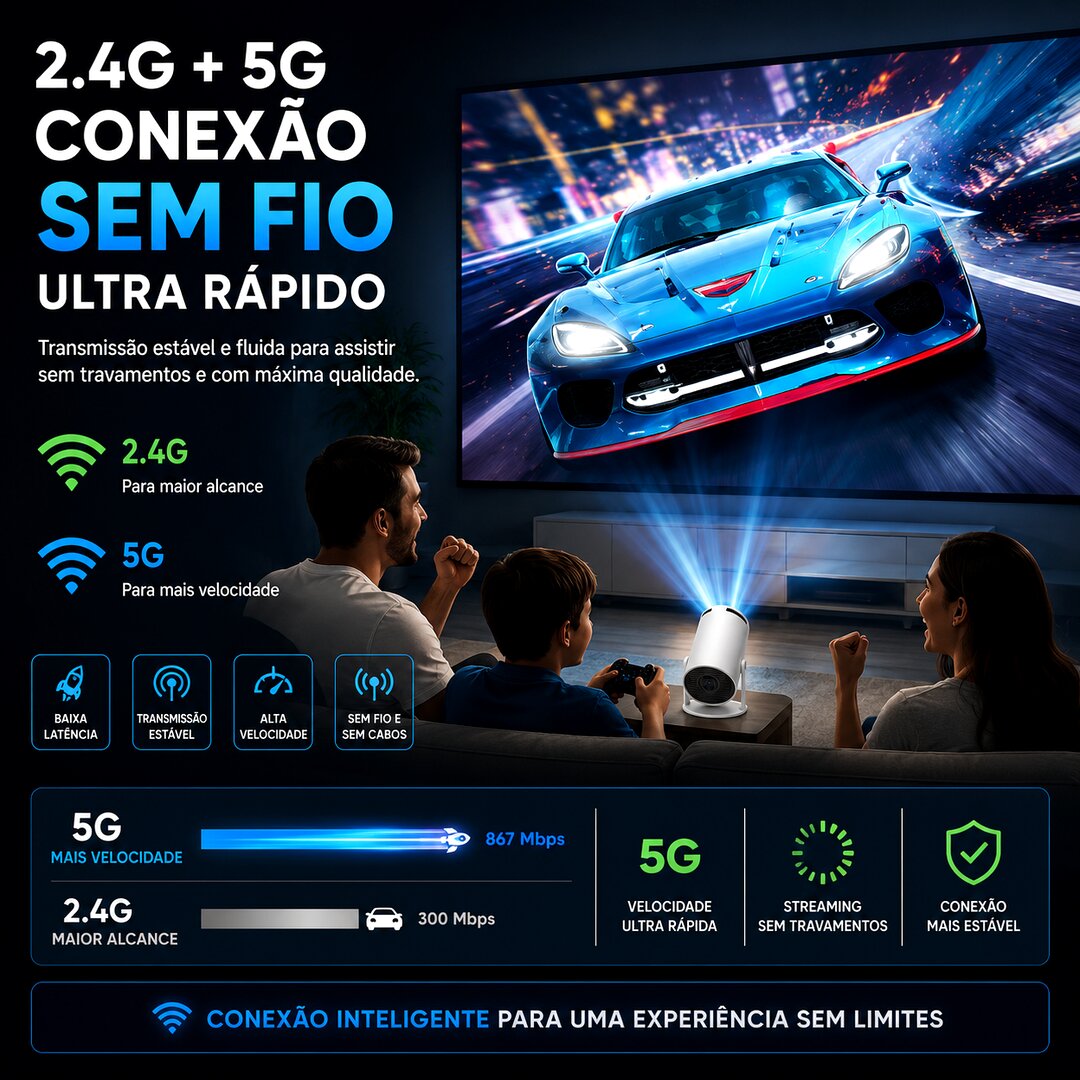 Mini Projetor Smart 4K Android 11 WiFi 6 Bluetooth Portátil Full HD 200” - Imagem 4