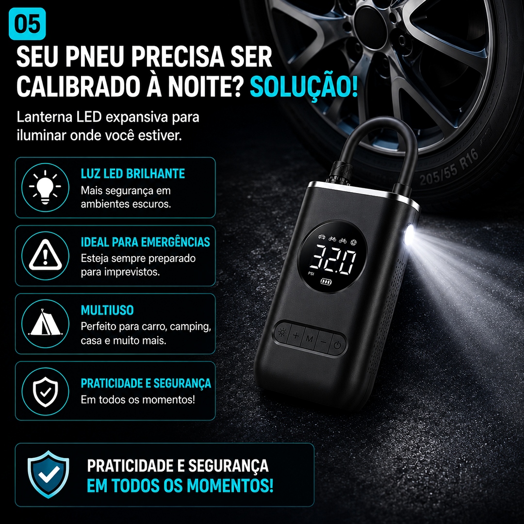 Calibrador Compressor de Ar Portátil Digital para Pneus Carro Moto Bike com LED - Imagem 5