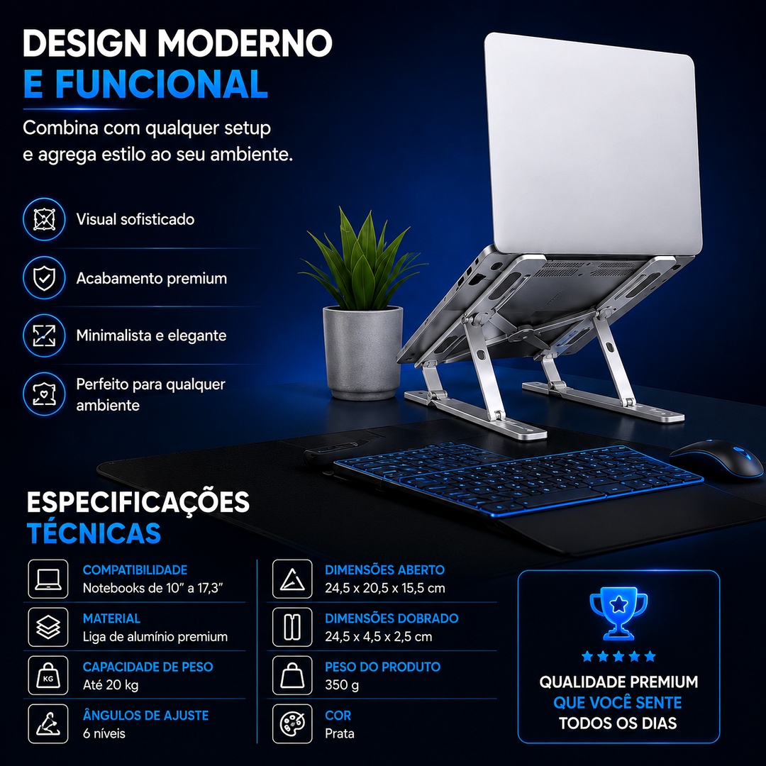 Suporte Ergonômico Ajustável para Notebook em Alumínio Dobrável 14” a 17” - Imagem 7