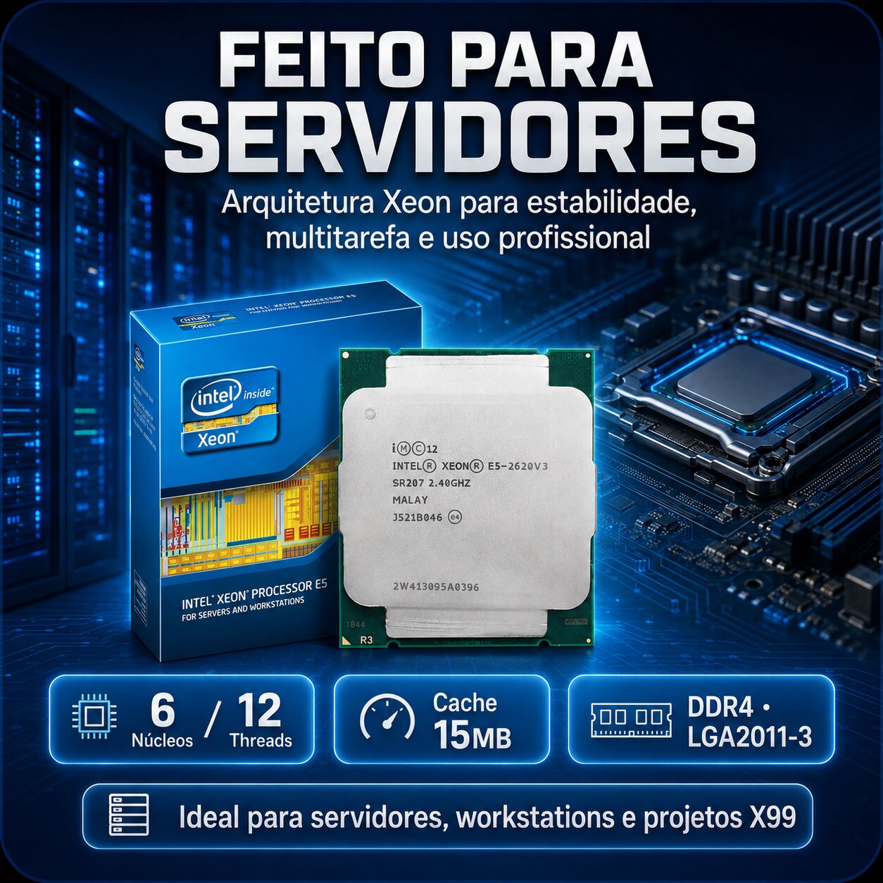 Processador Intel Xeon E5-2620 V3 6 Núcleos 12 Threads 3.2GHz DDR4 LGA2011-3 - Imagem 2