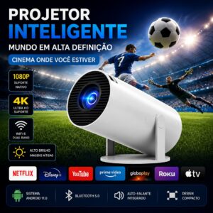 Mini Projetor Smart 4K Android 11 WiFi 6 Bluetooth Portátil Full HD 200”